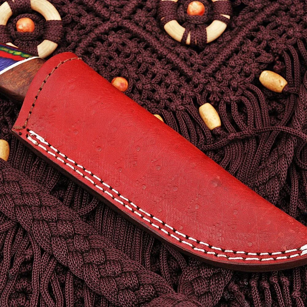 Handmade Damascus Cooking Knife Twist Pattern with Colorful Wood Handle
